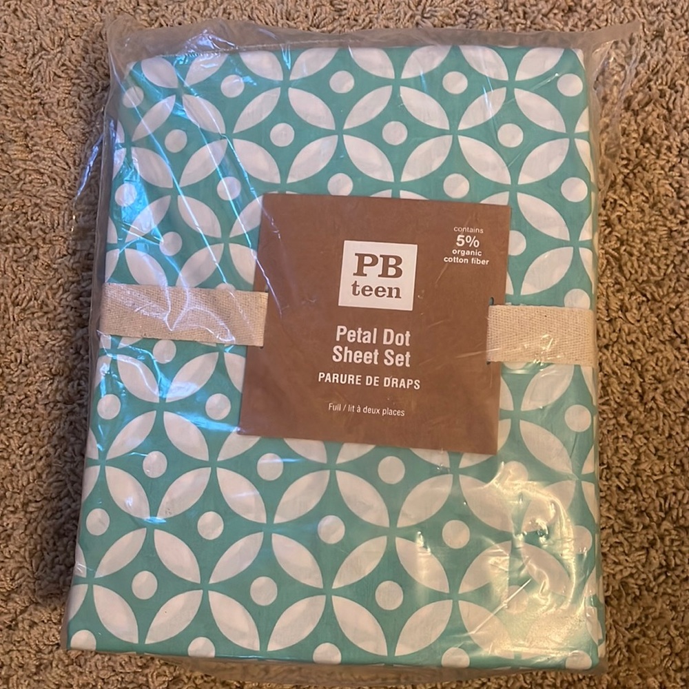 PB Teen Petal Dot Sheet Set Full Teal
